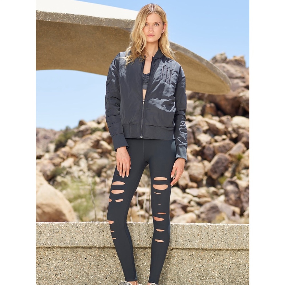 Alo High-Waisted Ripped  Leggings Charcoal Gray